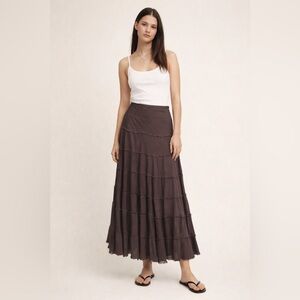 00s Y2K Bohemian Cafe Tiered Maxi Skirt Chocolate Brown Peasant Gypsy Size 16